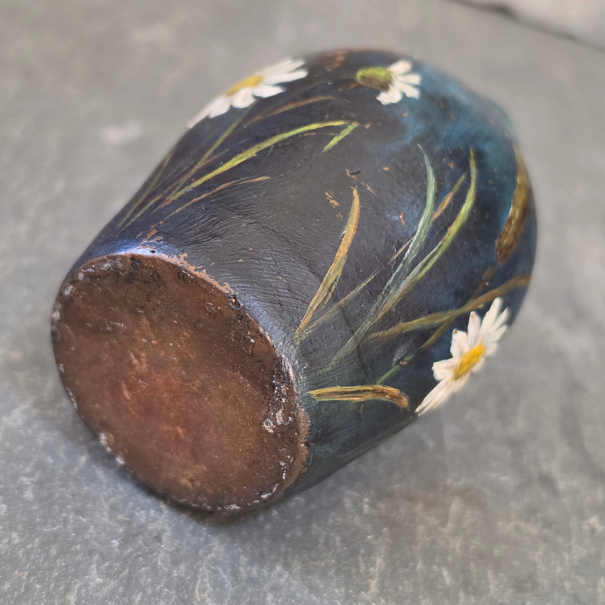 Antique Hand Painted Stoneware Miniature Whiskey Jug Victorian Folk Art Daisies