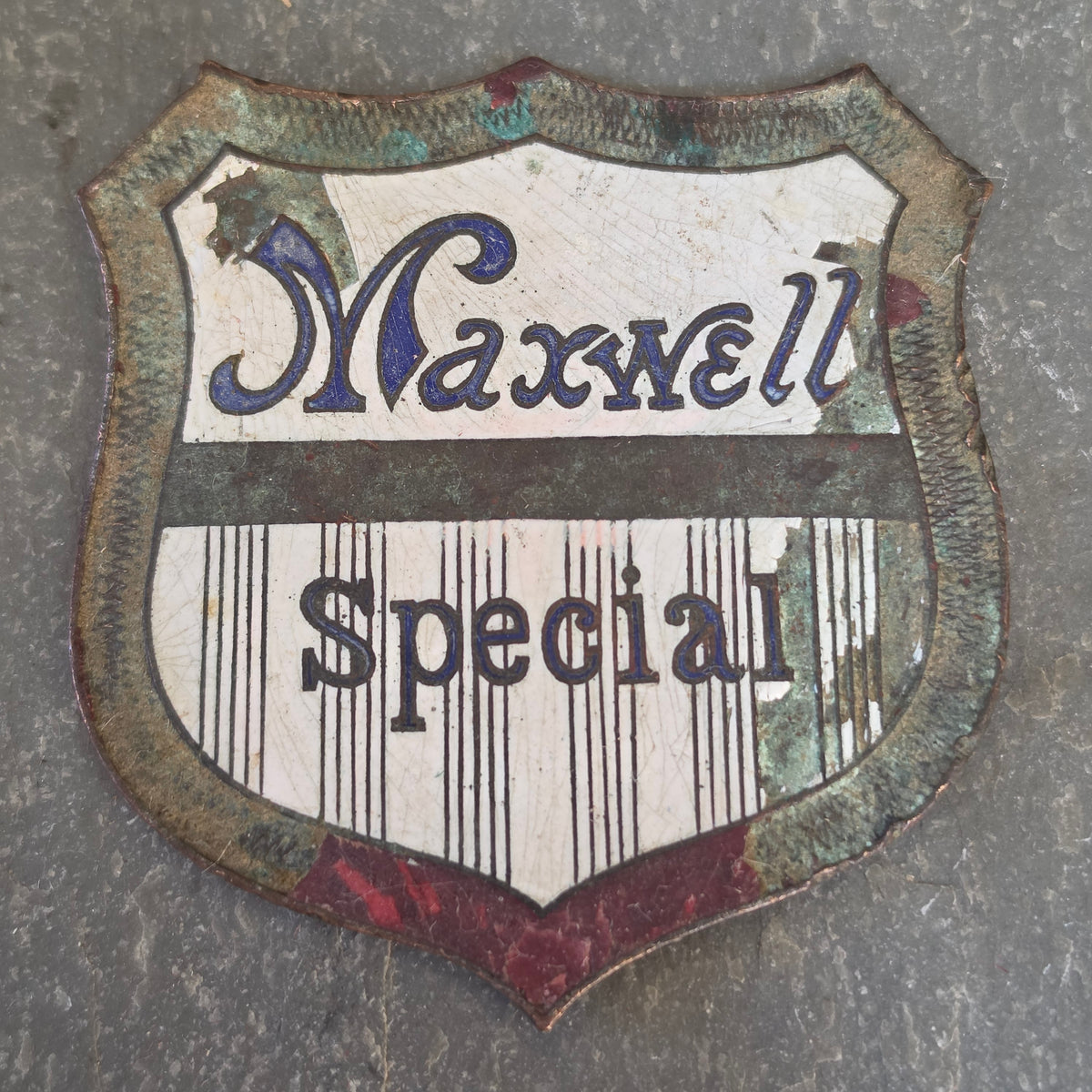Antique Maxwell Special Radiator Emblem Badge Enamel Brass Era Auto Car Part