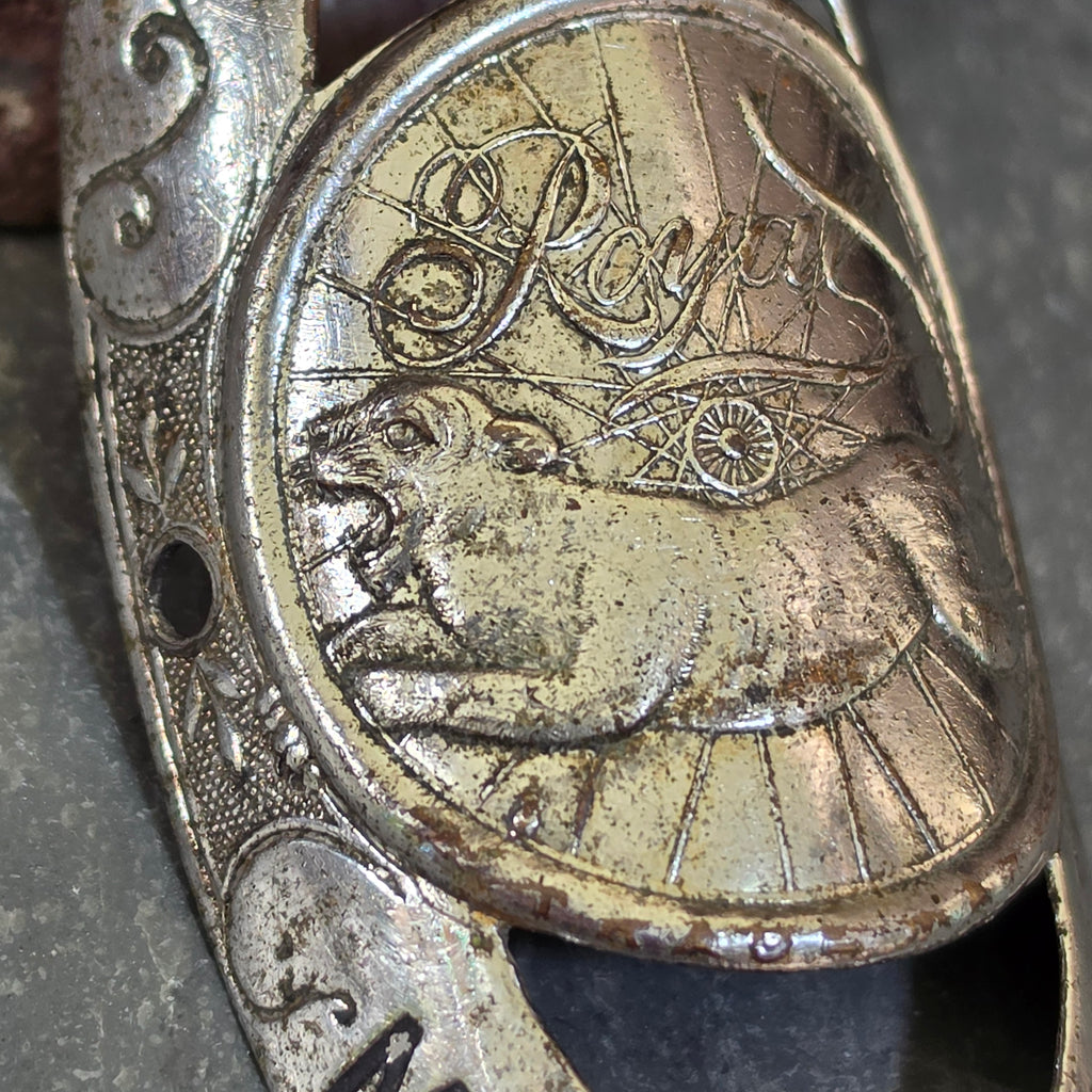 Antique 1890s Royal Bicycle Head Badge Marshall MI Panther Headbadge Bike Emblem