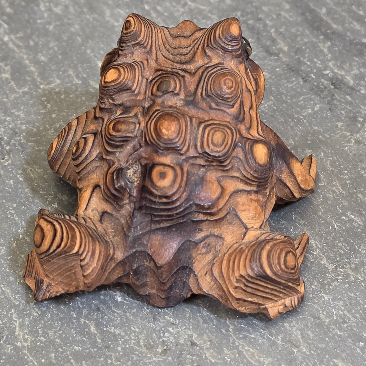 Vintage Japanese Carved Wood Toad Frog Inlaid Glass Eyes Sugi Wood Japan Okimono