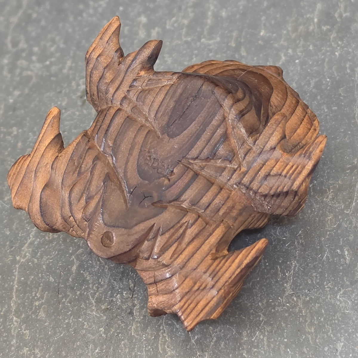 Vintage Japanese Carved Wood Toad Frog Inlaid Glass Eyes Sugi Wood Japan Okimono