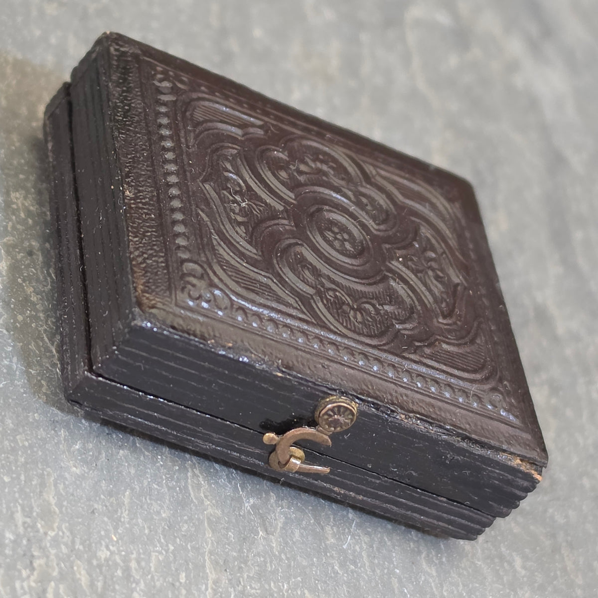 Antique Victorian Gem Tintype Photo Young Girl Holding Doll Embossed Union Case