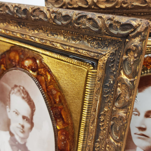 Pair Antique Victorian Gilt Gesso Photo Frames Couple Thick Glass Abalone Matte