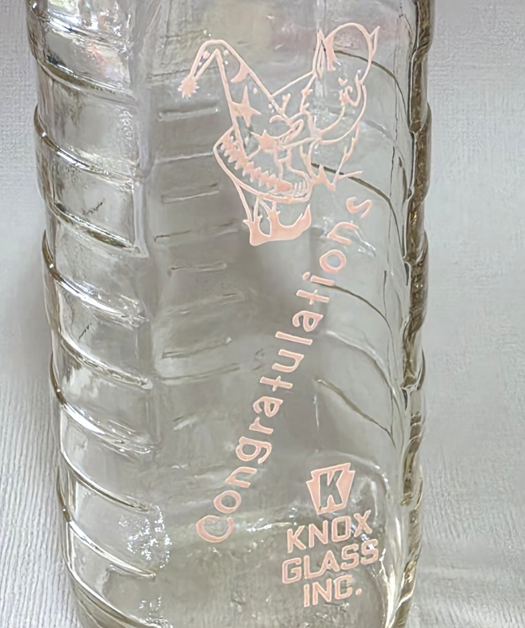 Scarce NOS Samuel Callet Knox Glass Advertising Baby Bottle Wizard Graphics