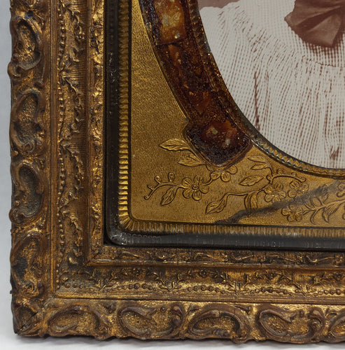 Pair Antique Victorian Gilt Gesso Photo Frames Couple Thick Glass Abalone Matte