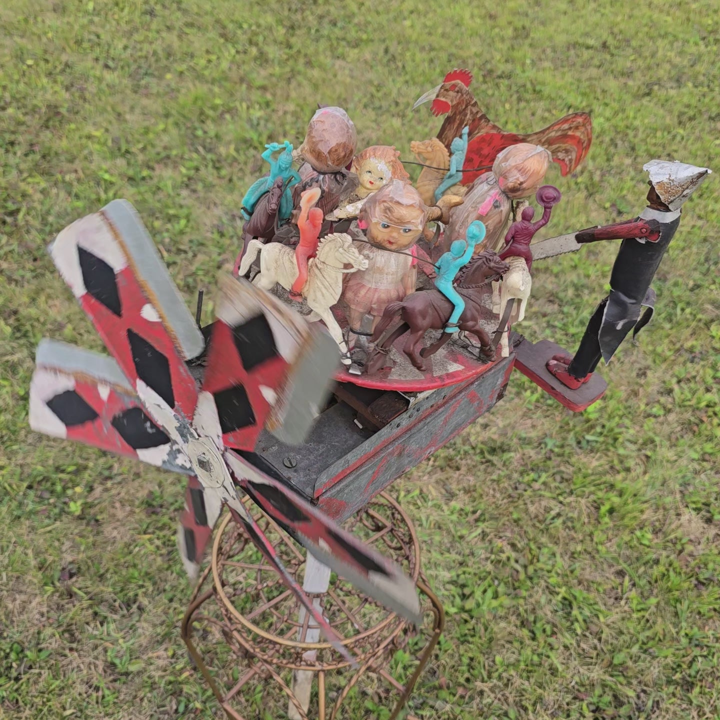 One-of-a-Kind Handmade Folk Art Whirligig with Sawyer & Merry-Go-Round Carousel